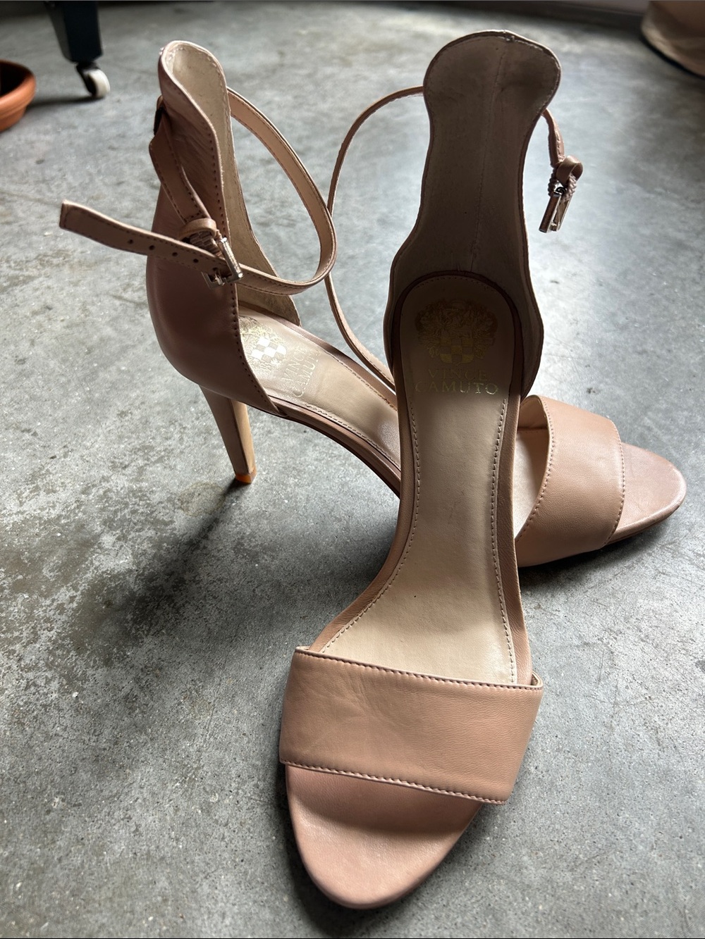 Vince Camuto Nude Blush Strappy Open-Toe Heels 3.5” heel